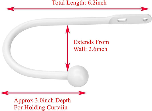 VRSS 6" L x 3" W Wall Mount Curtain Tiebacks Drapery Holdbacks White, 4Pcs