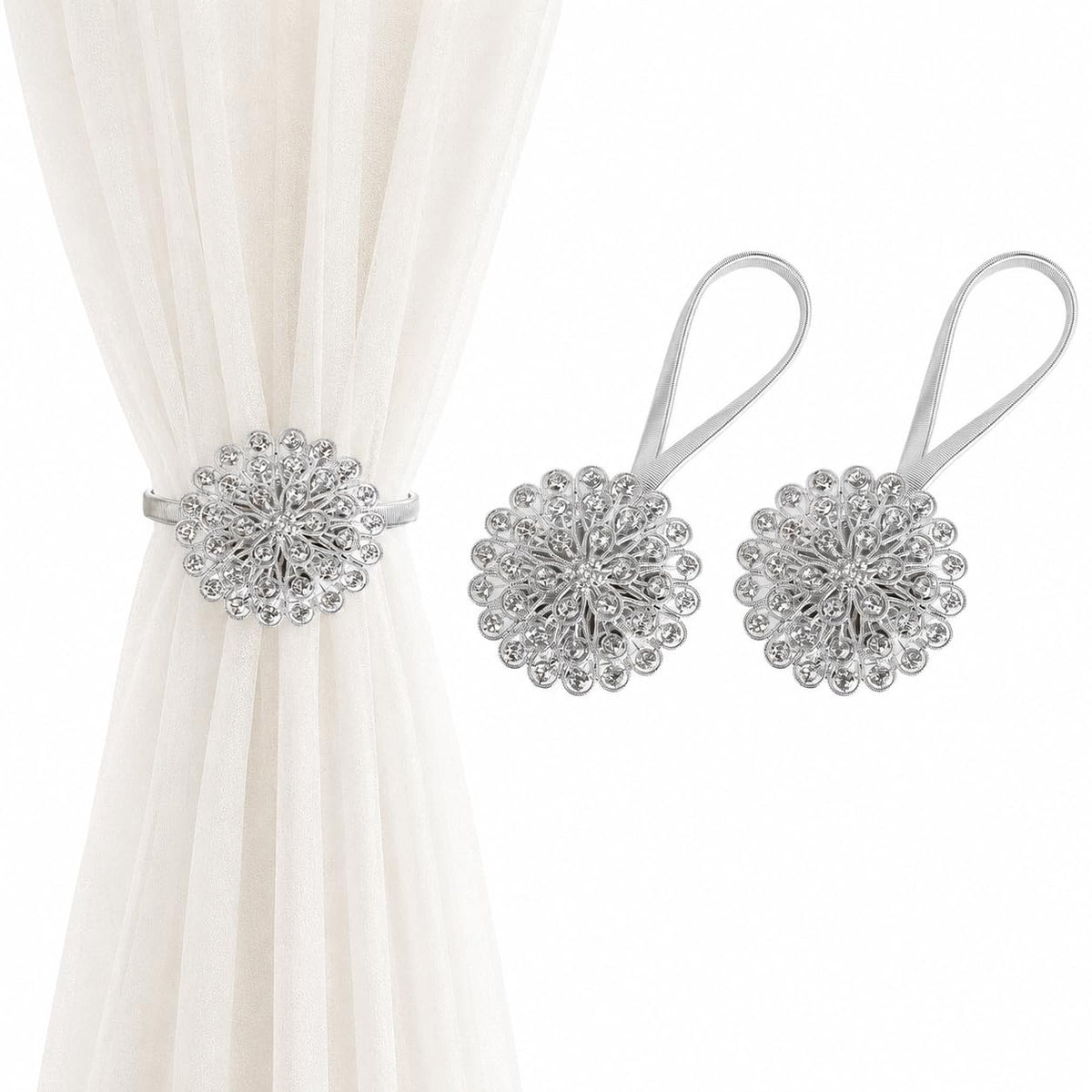 Magnetic Tiebacks for Curtain 2 Pack, Gold Crystal Flower Holdback