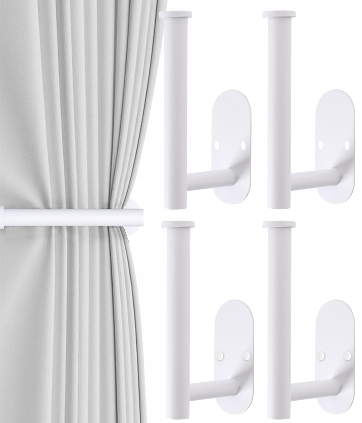 4pcs Curtain Holdbacks, Screw-in Curtain Tiebacks Curtain Tie Backs Curtain Holders for Wall Mounted Curtain Pull Backs for Drapes, Curtain Side Holders Hooks, 304 Stainless Steels, Black