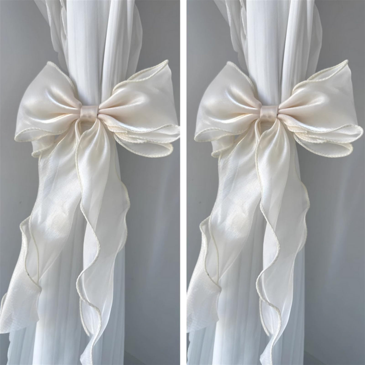 2 Pack French Silky Bow Curtain Tiebacks, Elegant Lace Ribbon for Curtains Decorative Rope Accessories Home Décor (Pink,2)