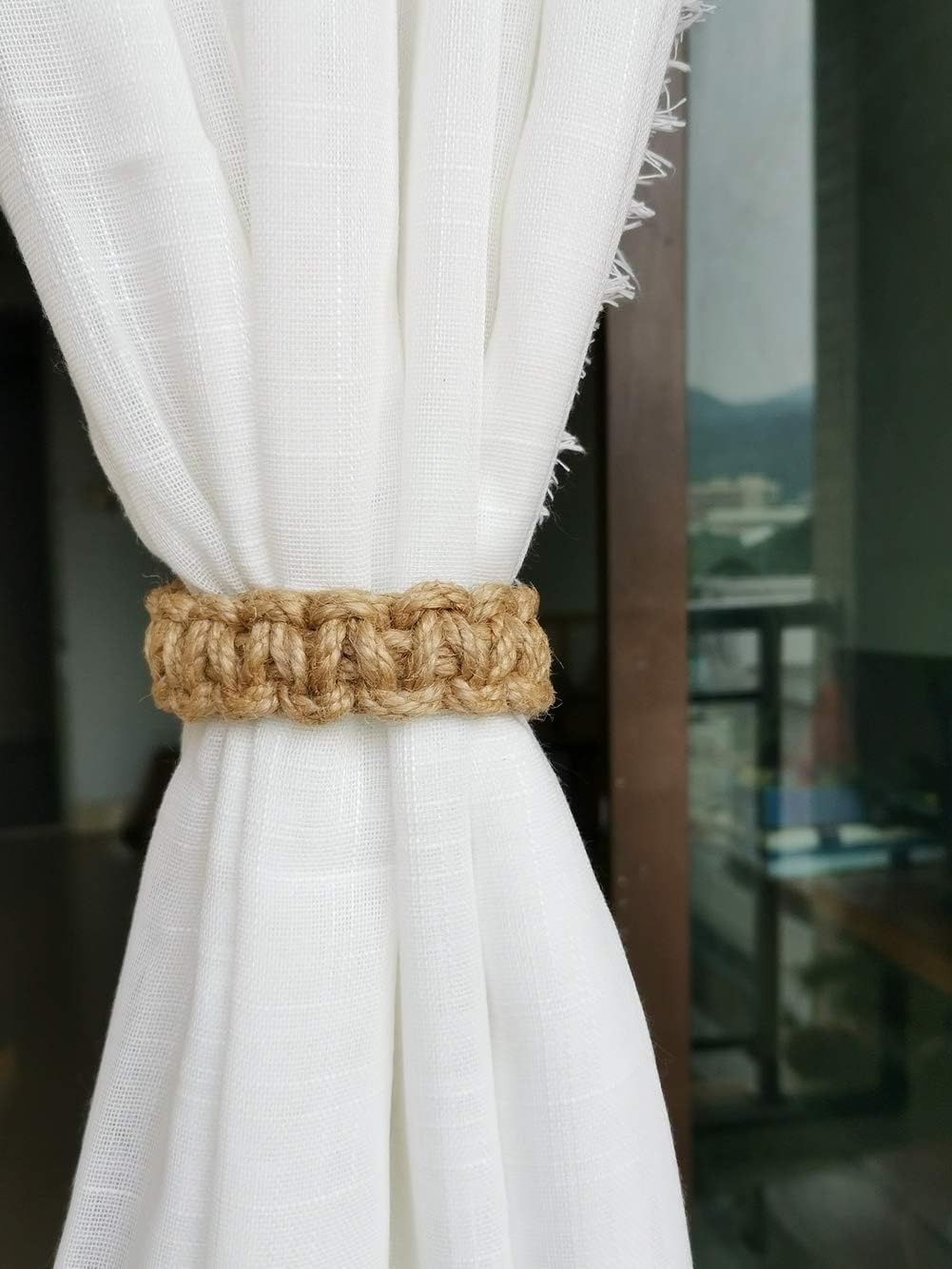 Braided Outdoor Curtain Tiebacks for Drapes, Rustic Curtain holdbacks 4 Pack, Handmade Decorative Curtain Ties for Sheer/Light Weight Drapes of Home Office Bedroom Window