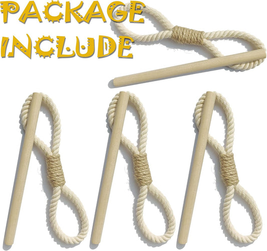 Curtain Holdbacks Boho Tiebacks for Drapes, Farmhouse Jute Rope Cotton Tie Backs with Rustic Wood Club, Curtain Accessories Holders for Indoor Outdoor Use, Set of 4