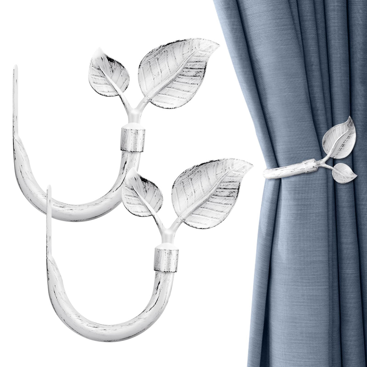 HIKMLK Leaf Shaped Curtain Tieback Holdbacks 2pcs, Handmade Metal Curtain Side Holders for Wall, Curtain Hook Pull Backs for Drapes Window Decoration