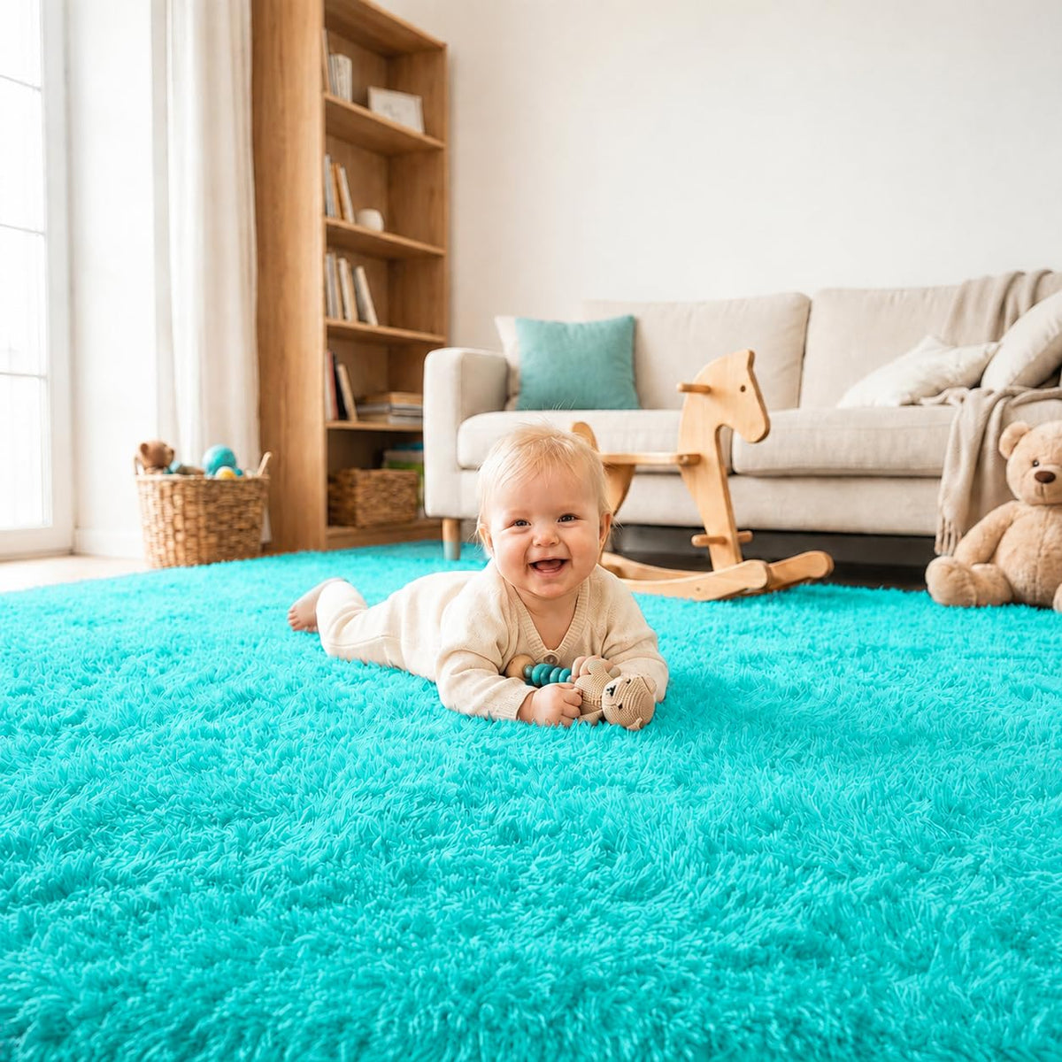 8x10 Area Rugs for Living Room, Large Fluffy Soft Shag Rug, Non-Slip Thick Fuzzy Plush Rug, Non-Shedding High Pile Furry Floor Indoor Carpet for Kids Room Nursery Dorm Home Decor(Beige)