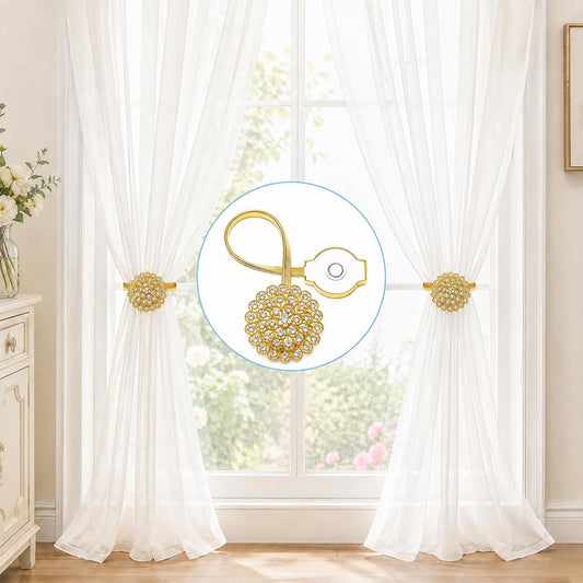 Magnetic Tiebacks for Curtain 2 Pack, Gold Crystal Flower Holdback