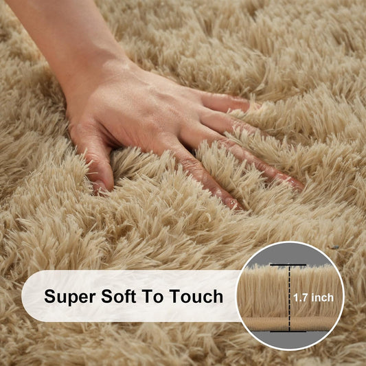 5x7 Large Fluffy Area Rugs for Living Room Bedroom, Light Tan