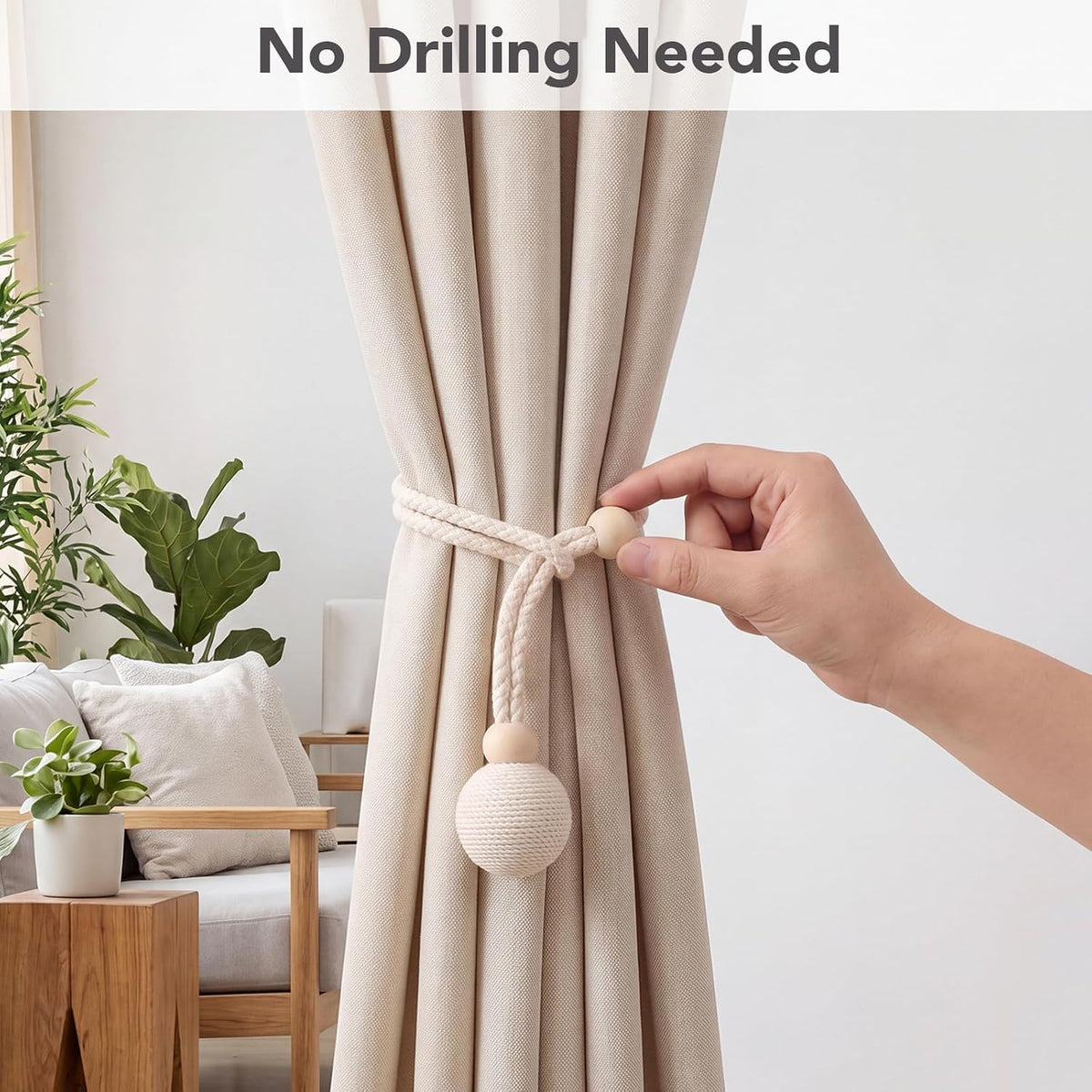 2 Pack Curtain Tiebacks, Beige Curtain Holdbacks, Curtain Rope Tieback