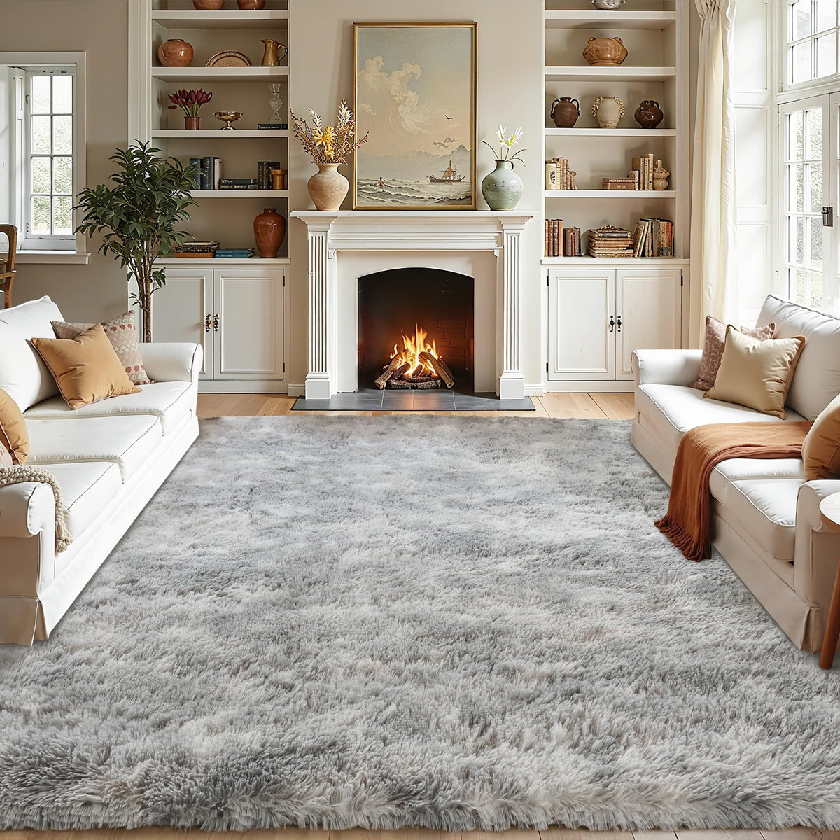 White Fluffy Area Rugs for Bedroom - 5x7 Soft Plush Shag Rug for Living Room Nursery Kids Room - Non Slip Fuzzy Shaggy Floor Carpets for Girls Boys Play Room Dorm Decor,Cream White