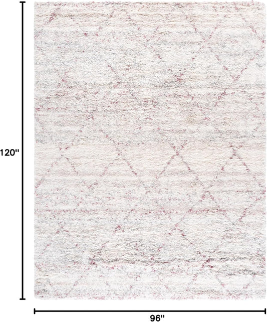 SAFAVIEH Area Rug 8x10 - Fontana Shag Collection - Large - Pink & Ivory, Modern Design, Non-Shedding & Easy Cleaning, Ultra Plush Thick Pile, Ideal for Living Room, Bedroom, Dining Space (FNT886U)