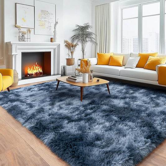 8x10 Area Rugs for Living Room, Large Ultra Fluffy Fuzzy Shag Rug for Bedroom, Modern Plush Soft High Pile Upgrade Non-Slip Carpet for Kids Girls and Boys Room Decor, Tie-Dyed Blue Grey