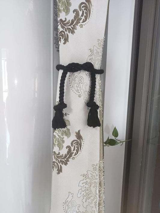6 Pack Curtain Ties Rope, Outdoor Curtain Tiebacks for Patio Gazebo Pergola Cabana, Natural Cotton Curtain Holders, Village Rural Rustic Farmhouse Curtain Holdbacks for Drapery, Black