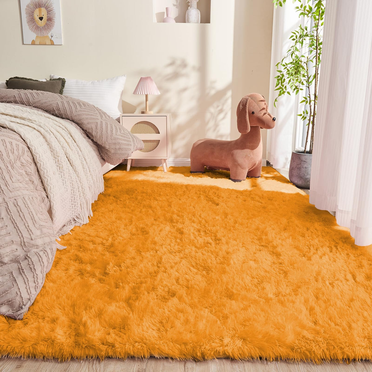 OPPODREAM 5x7 Beige Rugs for Bedroom, Ultra-Soft Fluffy Area Rugs for Living Room, 5 x 7 Shag Carpet for Nursery, Kids, Girl, Boy, Baby, Plush, Fuzzy, Shaggy, Cute Home Decor