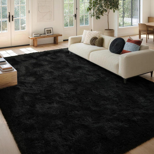 8x10 Area Rugs for Living Room Fluffy Carpet(Black)