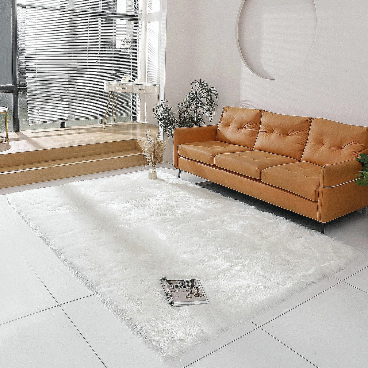 linmopm Faux Fur Sheepskin Fluffy Shag Fuzzy Rug, White, 2x6 ft Runner