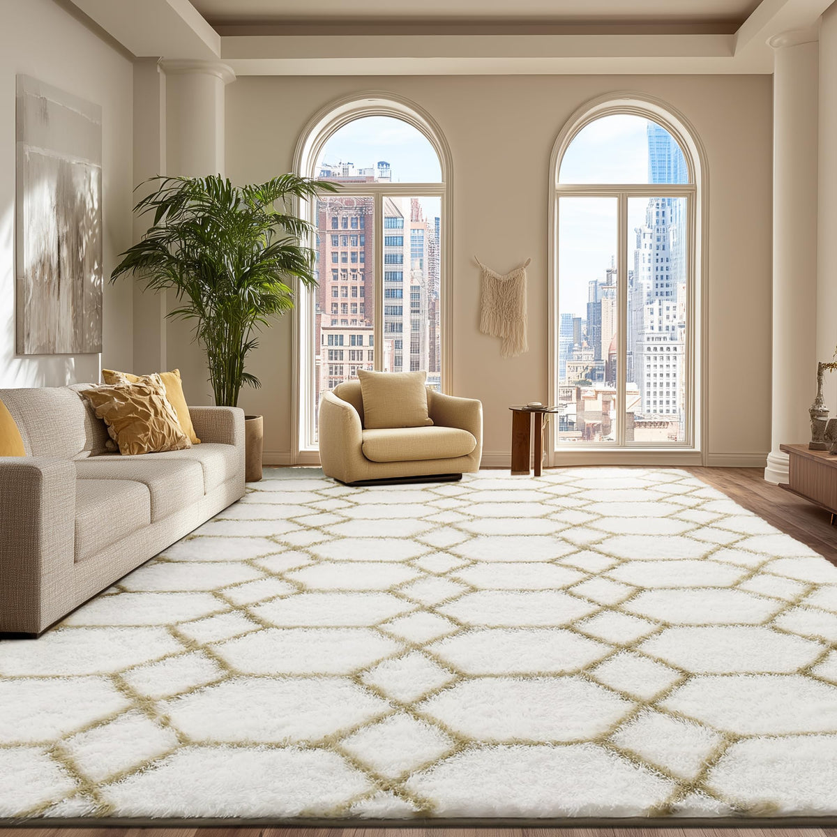 Fluffy Rug for Living Room, Soft Modern 8x10 Grey and Black Shag Area Rugs