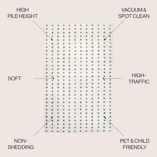 JONATHAN Y Pele Modern Geometric Dot Shag White/Gray Indoor Area Rug, 8x10, Bohemian, Contemporary, Easy-Cleaning for Living Room, Bedroom, Kitchen, Pet Friendly, Non-Shedding (MOH400A-8)