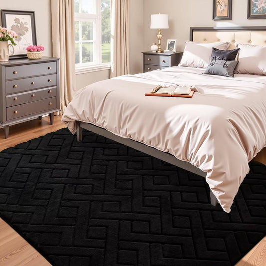 5x7 Black Fluffy Shag Area Rug for Living Room Bedroom