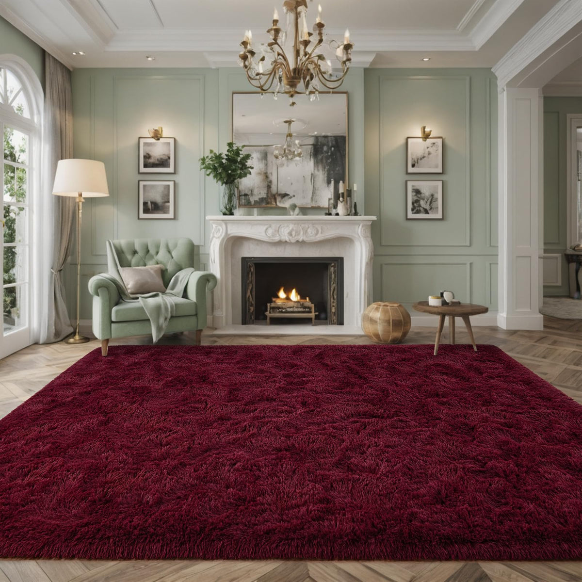 Nuttumico Burgundy Fluffy Shag Area Rug for Living Room Bedroom, 6x9 Feet Ultra Soft Indoor Modern Plush Fuzzy Rug, Thickened Carpet for Kids Playroom, High Pile, Non Slipping