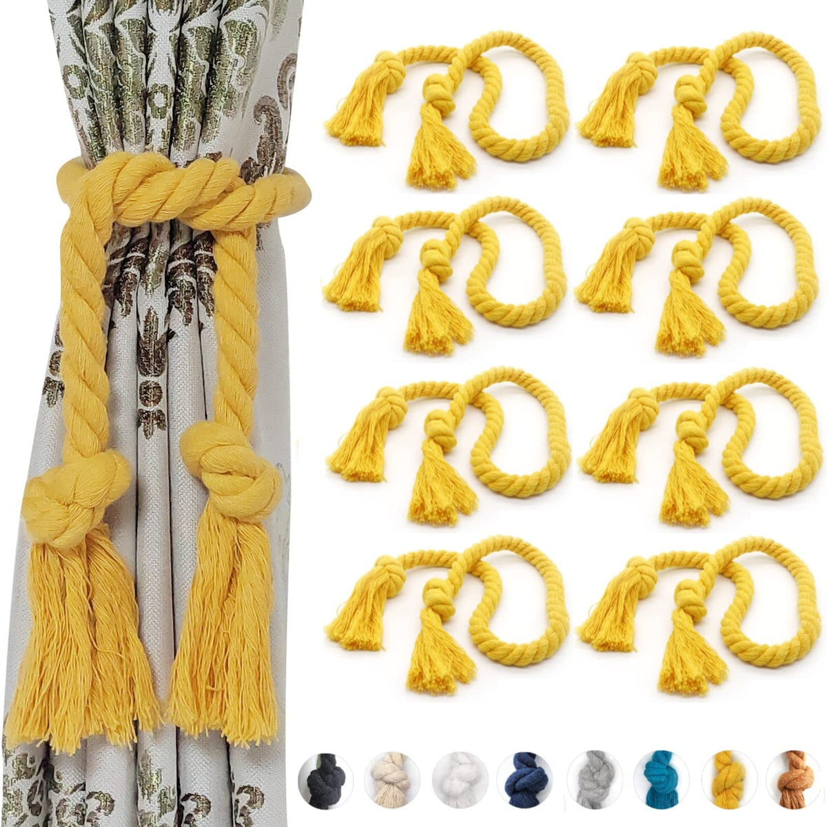 2 Pack Curtain tiebacks Rope, Outdoor Curtain Tiebacks, Natural Cotton Curtain Ties, Village Rural Rustic Farmhouse Curtain Holdbacks Curtain tie Backs Holders for Heavy Duty Drapes, Black