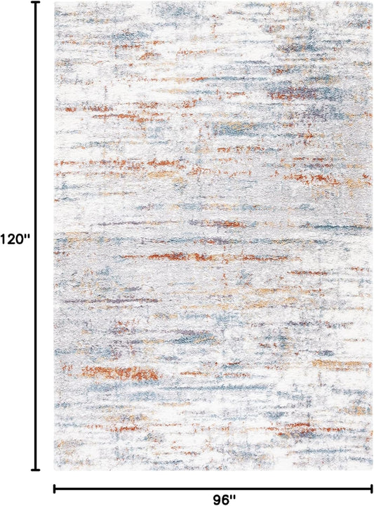 SAFAVIEH Area Rug 8x10 - Berber Shag Collection - Large - Blue Rust & Ivory, Modern Design, Non-Shedding & Easy Cleaning, Plush Thick Pile, Ideal for Living Room, Bedroom, Dining Space (BER577A)