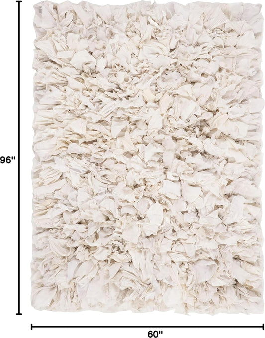 SAFAVIEH Rio Shag Collection Area Rug - 5' x 8', Creme, Handmade Decorative, 3.5-inch Thick Ideal for High Traffic Areas in Living Room, Bedroom (SG951W)