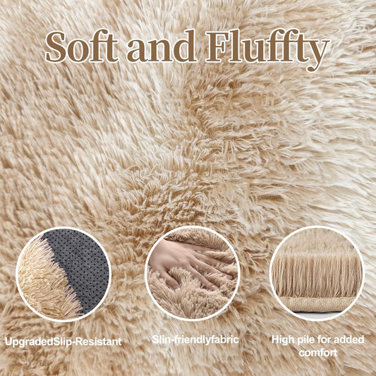 8x10 ft Area Rugs for Living Room Bedroom, Beige Tie-dye Non-Slip Soft Fluffy Shag Carpet, Large Bedside Indoor Floor Area Rug for Kids Girls and Boys, Dorms, Nursery Rooms, Home Decor Aesthetic