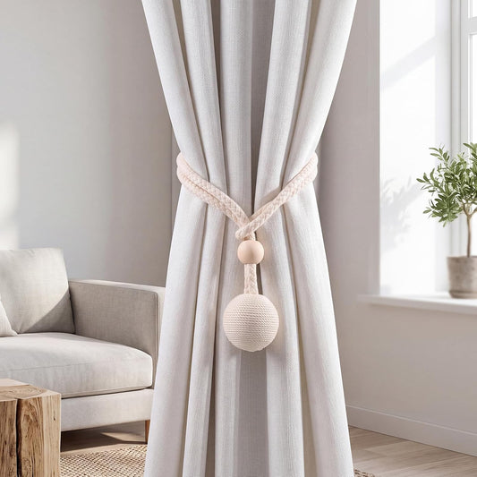 2 Pack Curtain Tiebacks, Beige Curtain Holdbacks, Curtain Rope Tieback