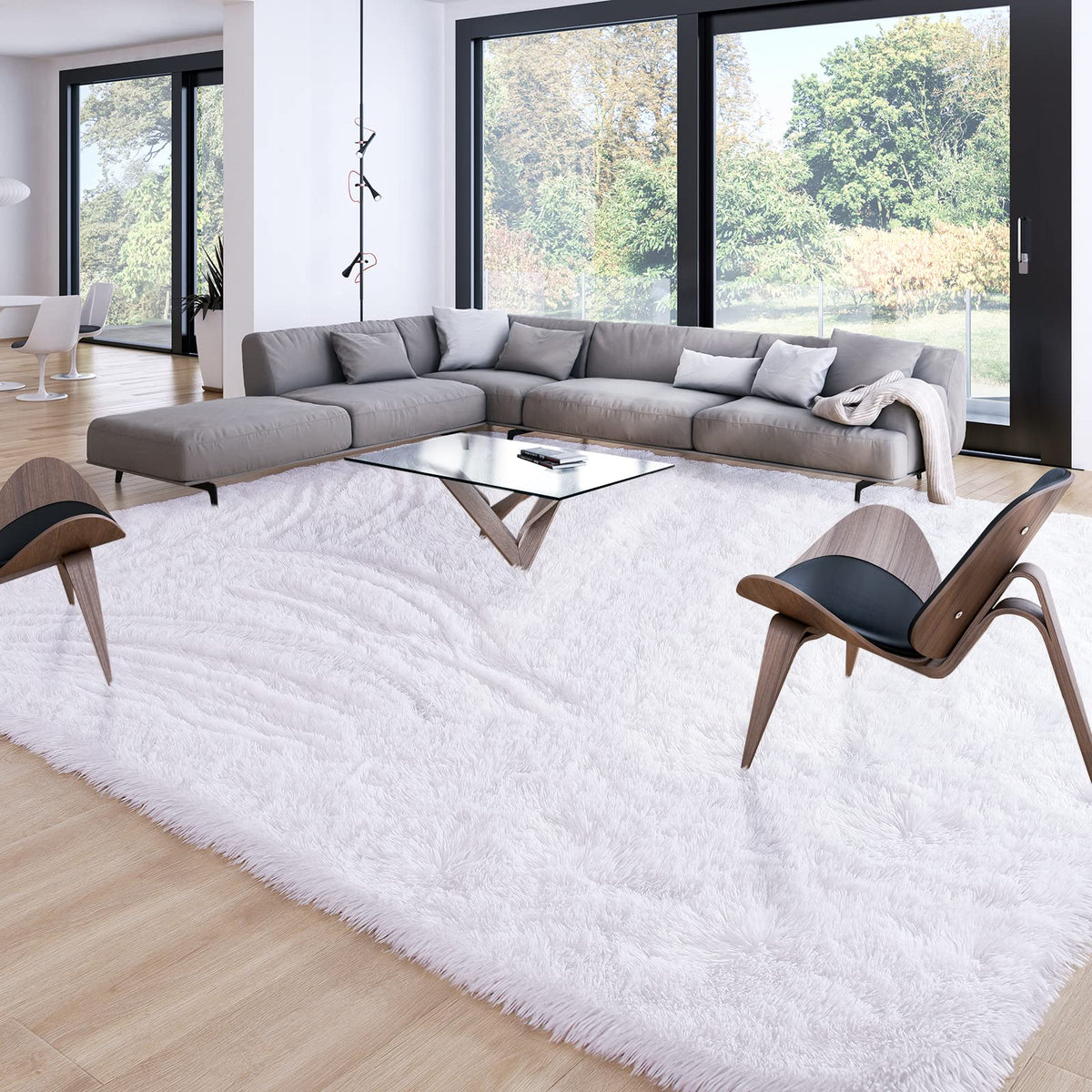 Merelax Soft Modern Indoor Large Shaggy Rug for Livingroom Bedroom Dorm Kids Room Home Decor, Non-Slip Plush Fluffy Furry Fur Area Rugs Comfy Nursery Accent Floor Carpet 9x12 Feet, Black