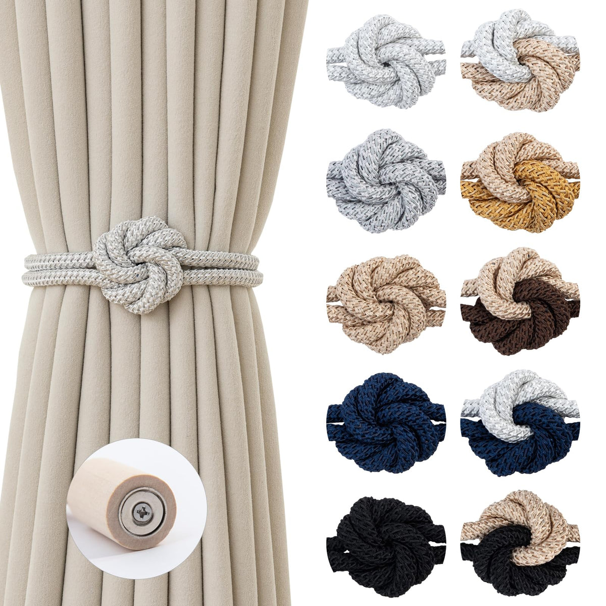 Magnetic Curtain Tiebacks Holdbacks Rope Curtain Tie Backs Outdoor Contoeey