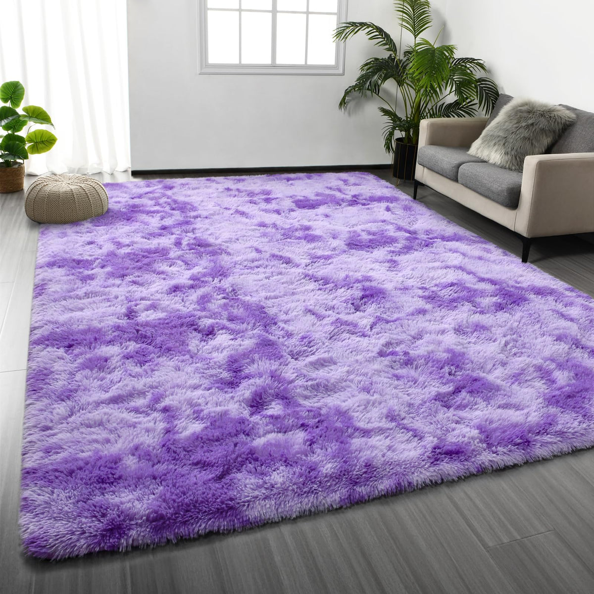 Deerhoo Large Shag Area Rugs 6 x 9, Tie-Dyed Plush Fuzzy Rugs, Dark Grey