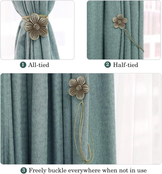 Lewondr Magnetic Curtain Tiebacks, Flower Vintage Curtain Holdbacks, Coffee