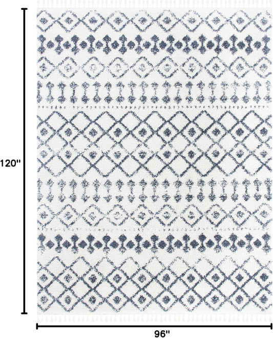 SAFAVIEH Area Rug 8x10 - Berber Fringe Shag Collection - Large - Cream & Dark Grey, Moroccan Design, Non-Shedding & Easy Cleaning, Thick Pile, Ideal for Living Room, Bedroom, Dining Space (BFG516A)