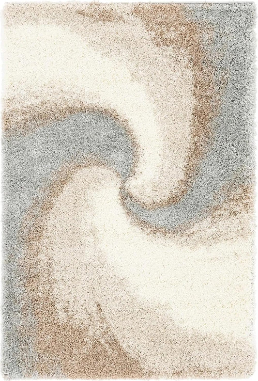 Rugs.com - Soft Touch Shag Rug – 4' 1 x 6' 1 Khaki Shag Rug – Plush Abstract Design for Bedrooms, Living Rooms, and Home Offices