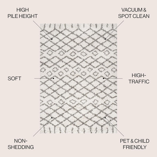 JONATHAN Y Diamond Shag Beige/Dark Gray Indoor Area Rug 8X10 ft, Algaida Moroccan for Living Room, Bedroom, Kitchen, Office, Easy-Cleaning, High Traffic, Pet-Friendly, Non-Shedding SHG104A-8