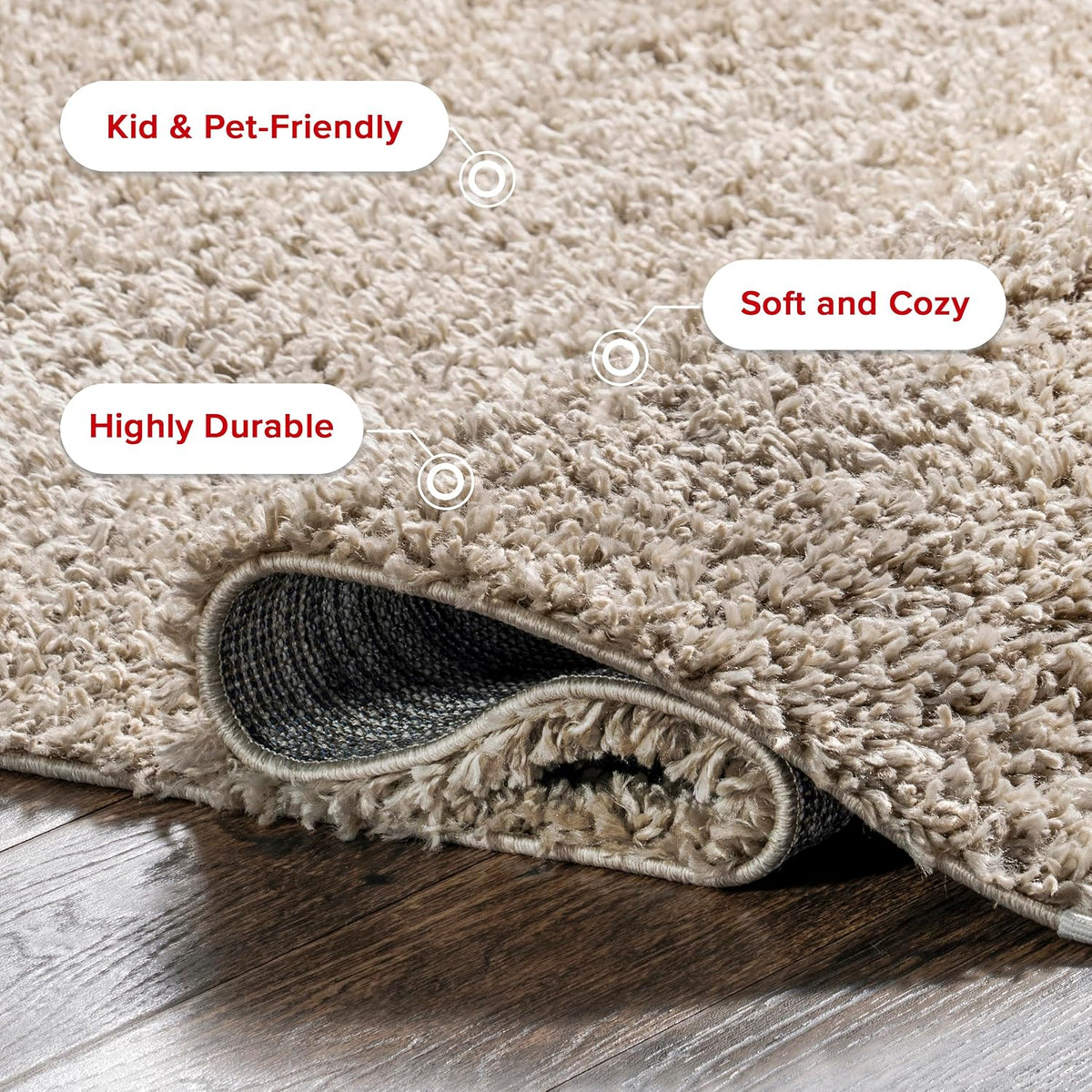 nuLOOM Neva Beige Solid Power Loomed Area Rug, 7' x 9'