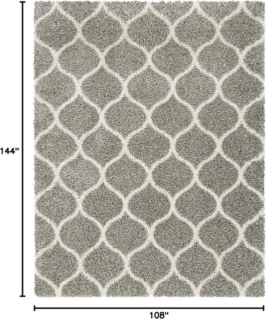 SAFAVIEH Hudson Shag Collection 9' x 12' Grey/Ivory SGH280B Moroccan Ogee Trellis Non-Shedding Living Room Bedroom Dining Room Entryway Plush 2-inch Thick Area Rug