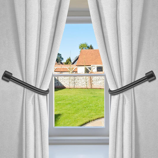 HIKMLK Minimalist Curtain Holdbacks 2pcs, 100% Cast Iron Solid Heavy Duty Metal Curtain Tieback Side Holders for Wall, Curtain Tie Hook Pull Backs for Drapes Window Home Decoration(Matte Black)