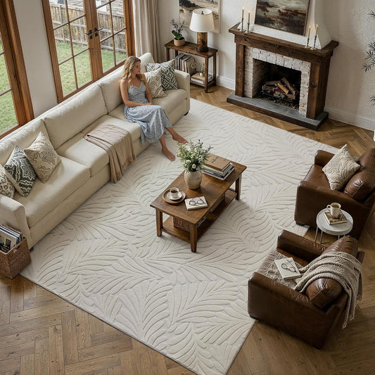 HUGEAR 8x10 White Soft Shag Area Rug Non Slip for Living Room