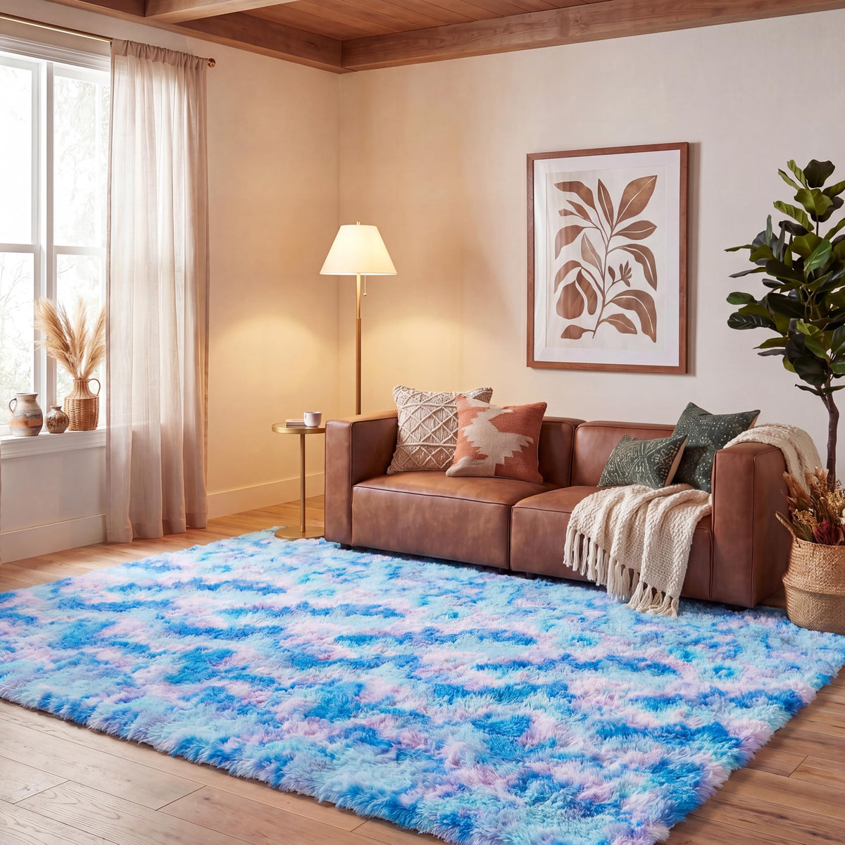 SAFAVIEH Rainbow Shag Collection Area Rug - 8' x 10', Light Beige, Slip Resistant, Non-Shedding & Easy Care, 1.6-inch Thick, Ideal for Living Room, Bedroom, Home Office, Dining Space (RBO100A-8)