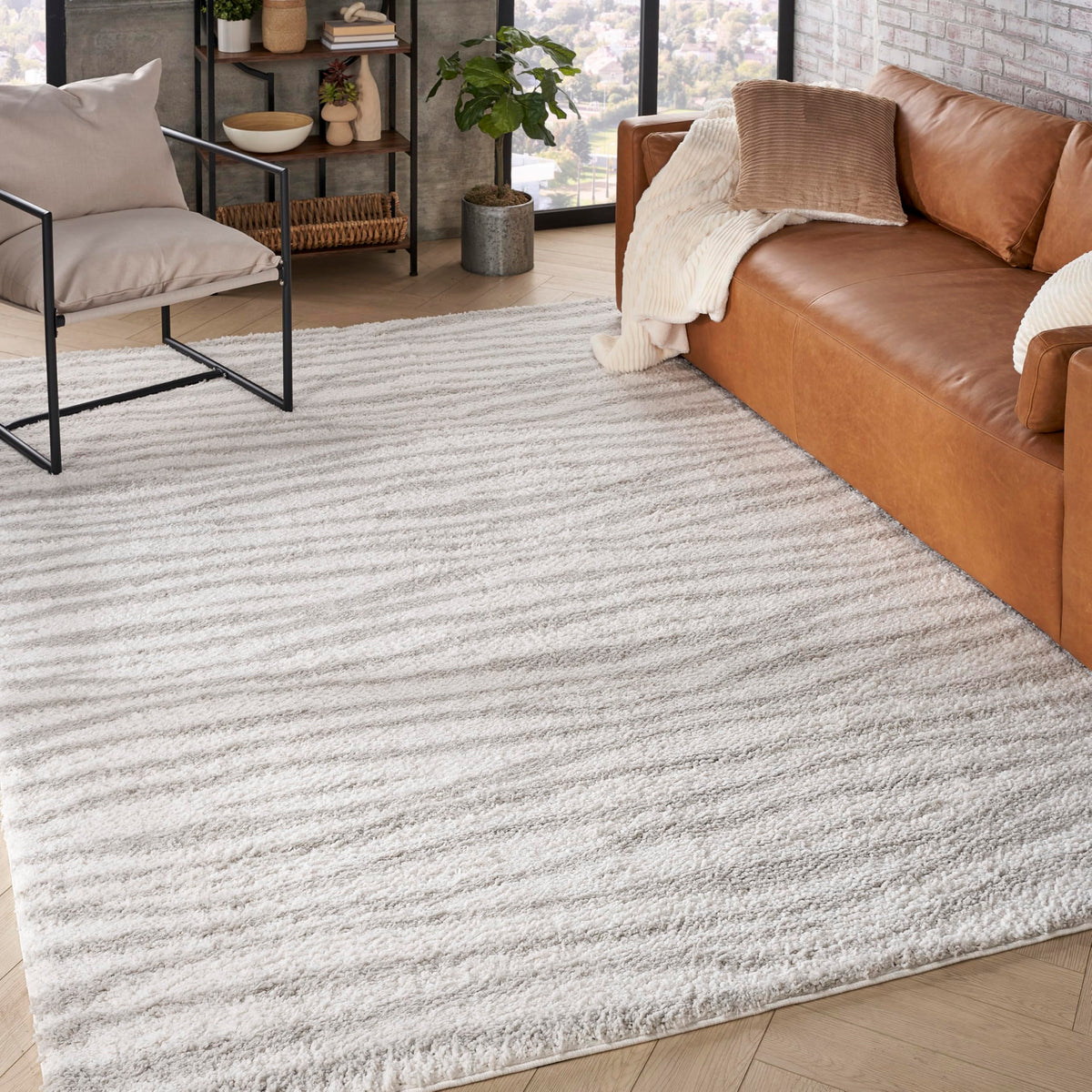 Nourison Home Modern Shag Ivory Beige 5'3" x 7' Area Rug - Easy Clean, Non Shedding, Bed Room, Living Room, Dining Room, Kitchen (5' x 7')