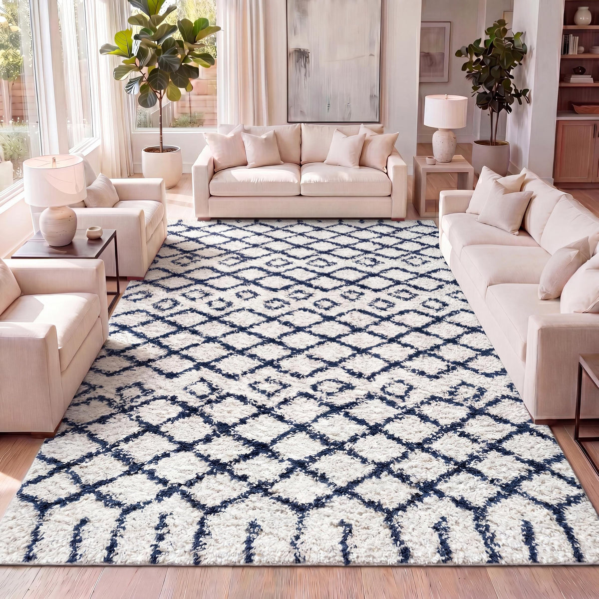 JONATHAN Y Diamond Shag Beige/Dark Gray Indoor Area Rug 8X10 ft, Algaida Moroccan for Living Room, Bedroom, Kitchen, Office, Easy-Cleaning, High Traffic, Pet-Friendly, Non-Shedding SHG104A-8
