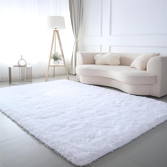 CAIYUECS White Fluffy Bedroom Rug 5x7 – Ultra Soft Shag Dorm Decor