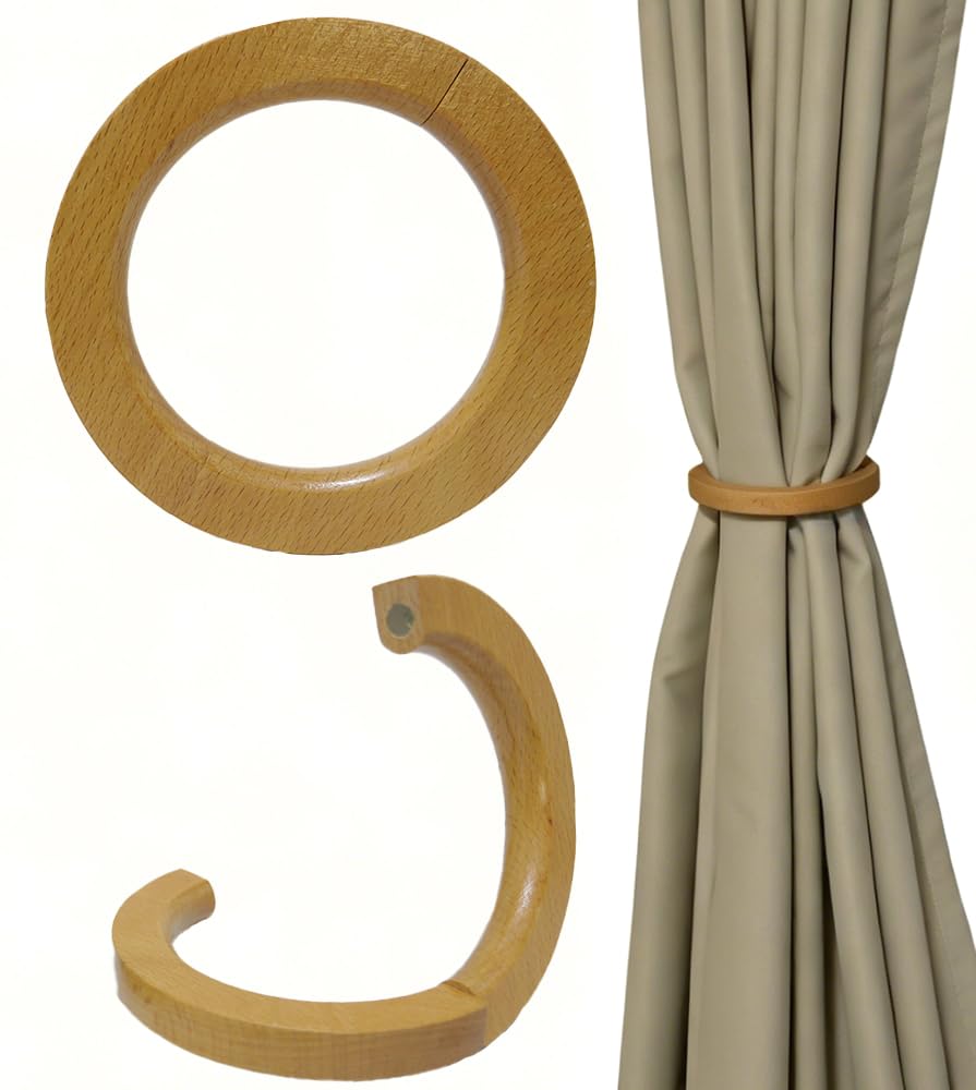 NICE PURCHASE 2 Pcs Wooden Curtain Tiebacks Holdbacks European Classic Retro Window Home Office Decorative Drapes Holders Strong Magnetic Clean Durable - Multifunctional Also Wood Pants Hanger (A)