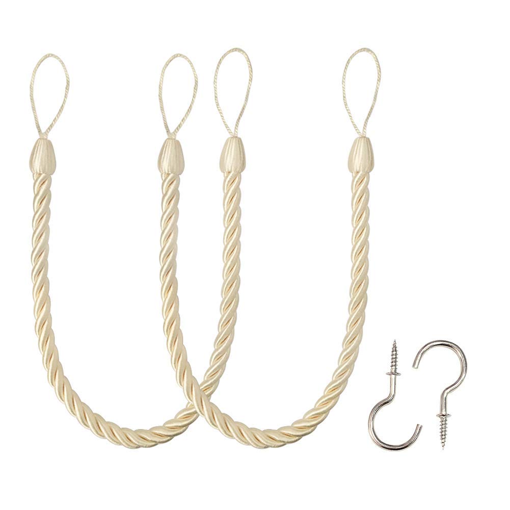 BEL AVENIR Curtain Tiebacks Ropes Tie-Backs,Handmade Holdbacks(Gold,2P)