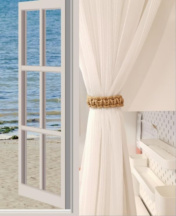 Braided Outdoor Curtain Tiebacks for Drapes, Rustic Curtain holdbacks 4 Pack, Handmade Decorative Curtain Ties for Sheer/Light Weight Drapes of Home Office Bedroom Window