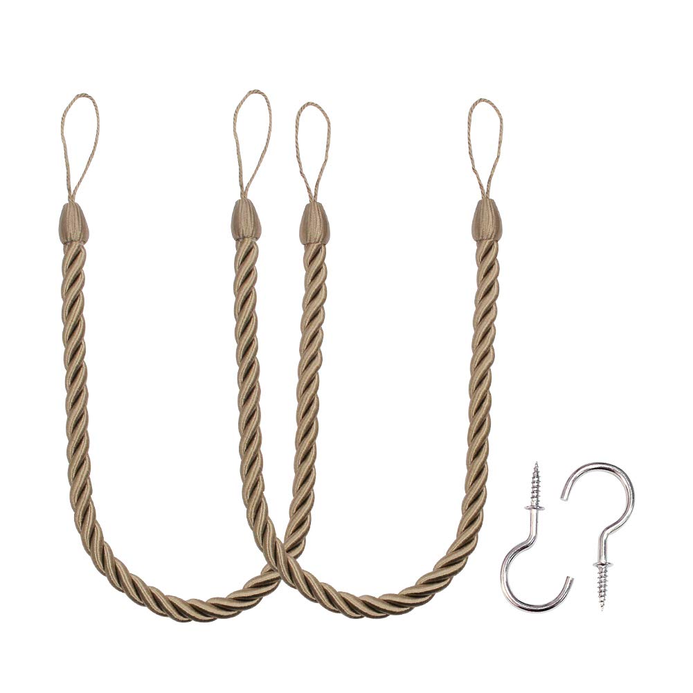 BEL AVENIR Curtain Tiebacks Ropes Tie-Backs,Handmade Holdbacks(Gold,2P)