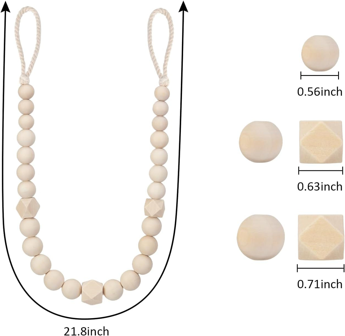 KLOGTSIND Wood Bead Curtain Tiebacks, 2 Pack Curtain Tie Backs with Hooks
