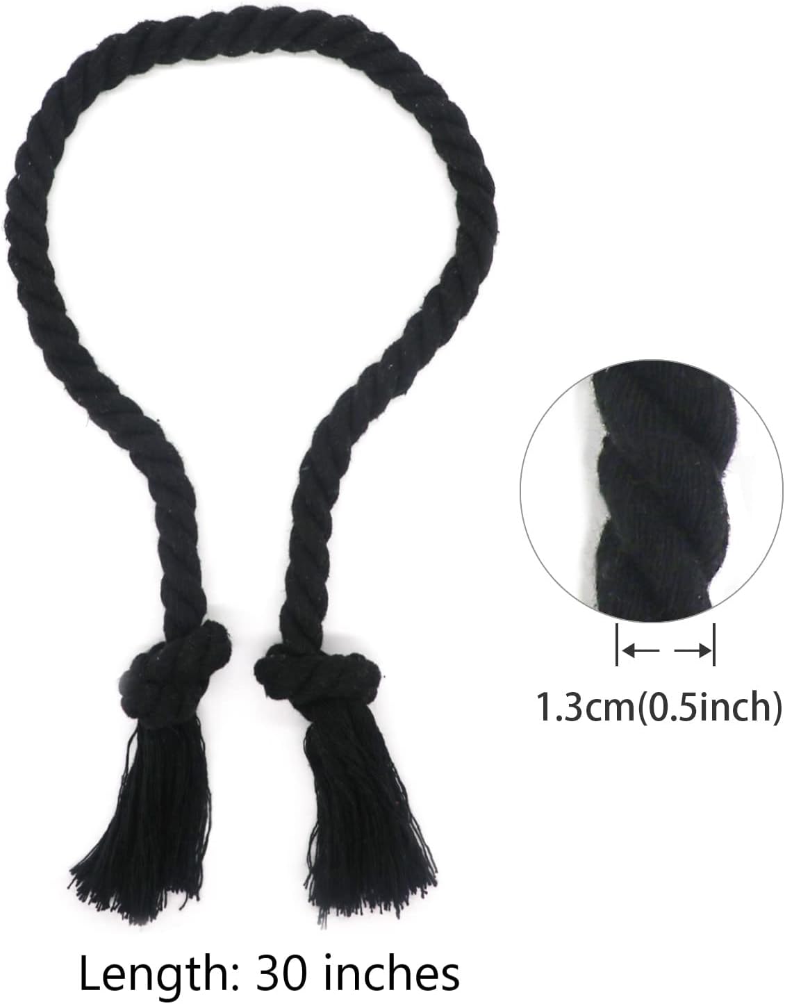 6 Pack Curtain Ties Rope, Outdoor Curtain Tiebacks for Patio Gazebo Pergola Cabana, Natural Cotton Curtain Holders, Village Rural Rustic Farmhouse Curtain Holdbacks for Drapery, Black