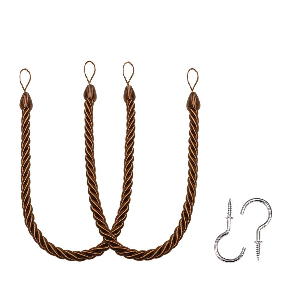 BEL AVENIR Curtain Tiebacks Ropes Tie-Backs,Handmade Holdbacks(Gold,2P)