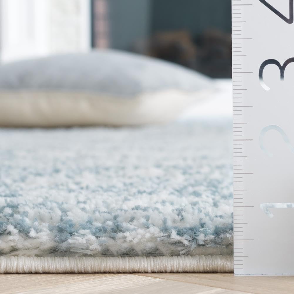 SAFAVIEH Area Rug 8x10 - Tahoe Shag Collection - Large - Blue & Ivory, Modern Design, Non-Shedding & Easy Cleaning, Plush Thick Pile, Ideal for Living Room, Bedroom, Dining Space (THO653M)